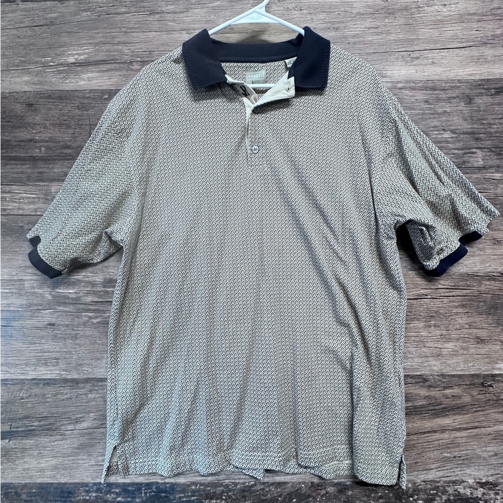 Haggar Golf Tan Cream Polo Shirt with Short Sleeves and Soft Knit Fabric
